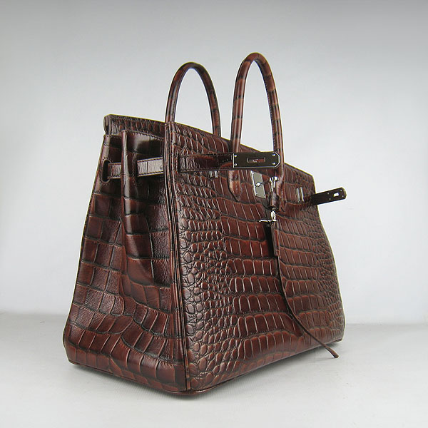 Replica Hermes Birkin 40CM Crocodile Veins Leather Bag Dark Coffee 6099 Online